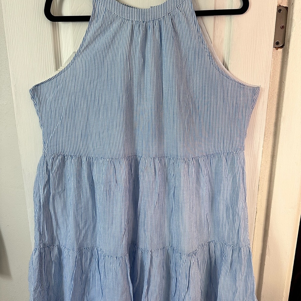 Old Navy Light Blue & White Striped Midi Sundress
